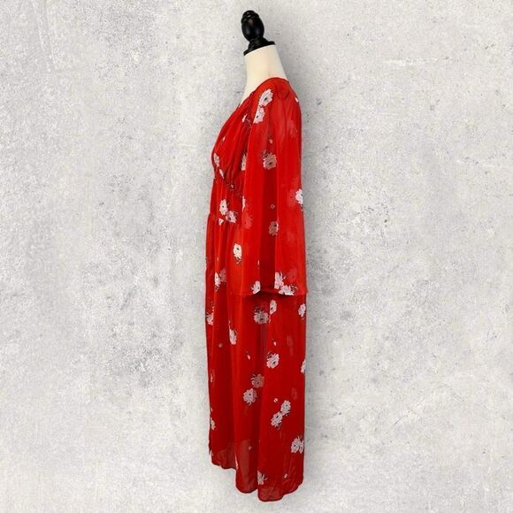 NWT Divided H&M Red Sheer Dress V-Neck Chiffon Floral Print Size 10 - Picture 4 of 11